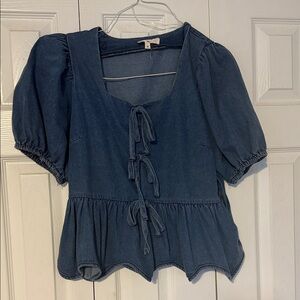 Entro Denim Blue Puff Sleeve Blouse